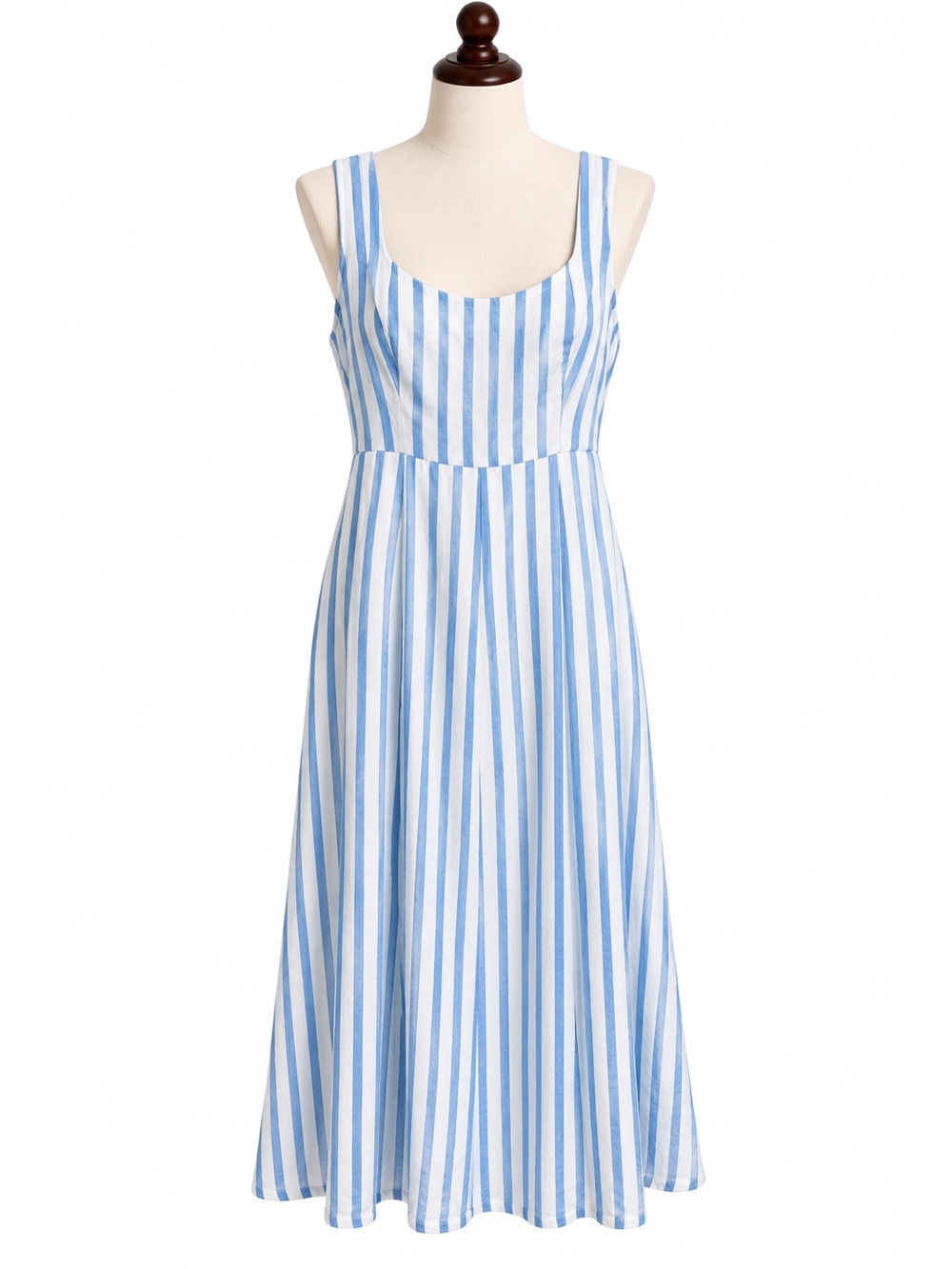 Old Navy Blue and White Vertical Stripe Scoop-Neck Midi Dress